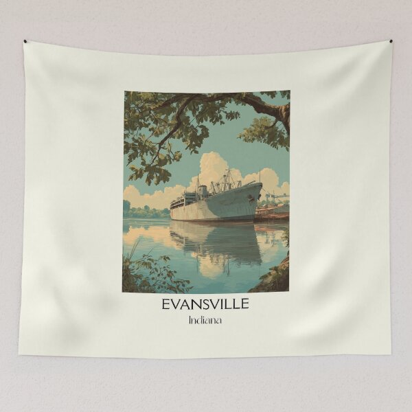 Item preview, Evansville Indiana Ohio River | Cargo Ship Poster designed and sold by TuncGK.
