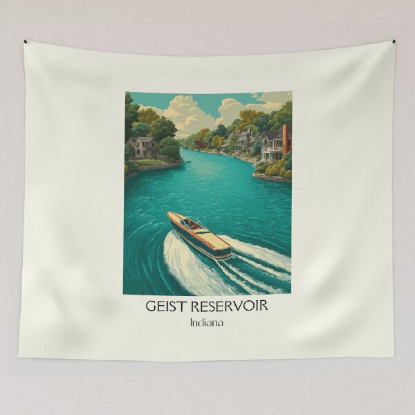 Item preview, Geist Reservoir Indiana Boating | Waterskiing Art Poster designed and sold by TuncGK.