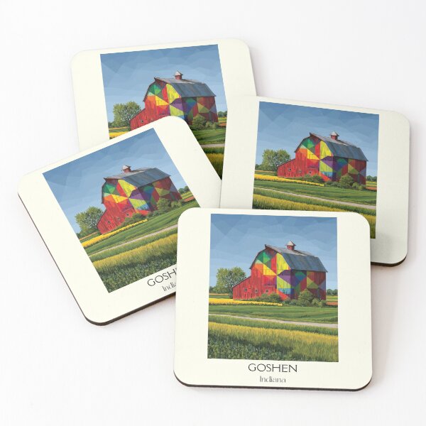 Item preview, Goshen Indiana Quilt Barn | Colorful Farm Art Poster designed and sold by TuncGK.