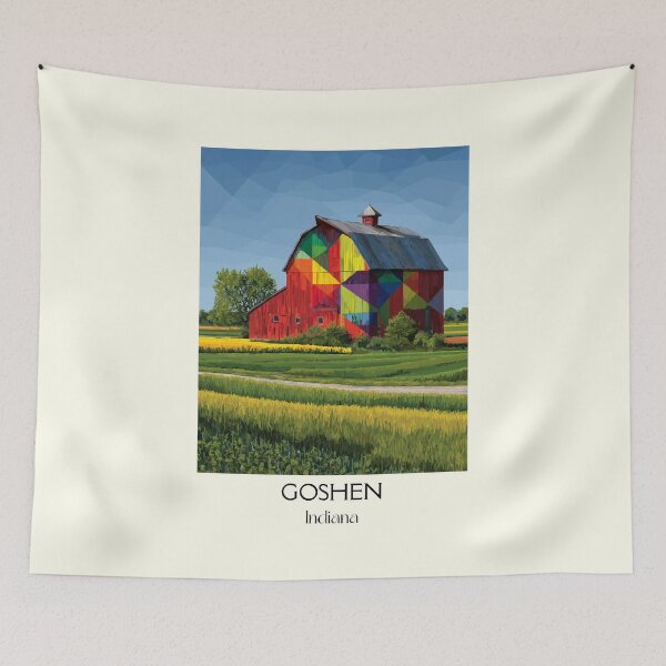Item preview, Goshen Indiana Quilt Barn | Colorful Farm Art Poster designed and sold by TuncGK.