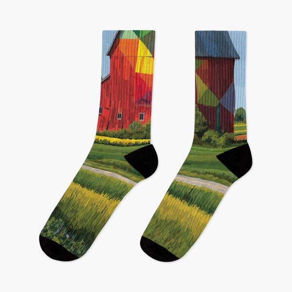 Item preview, Goshen Indiana Quilt Barn | Colorful Farm Art Poster designed and sold by TuncGK.