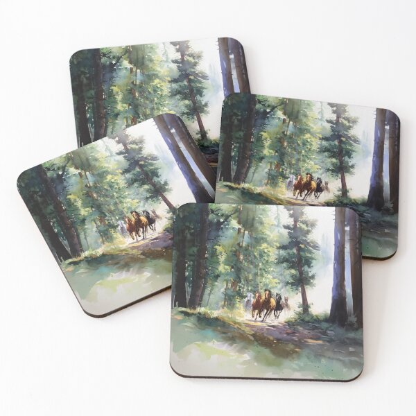 Item preview, A group of wild mustangs galloping through a sun-dappled forest Horses in Motion designed and sold by CDC40.
