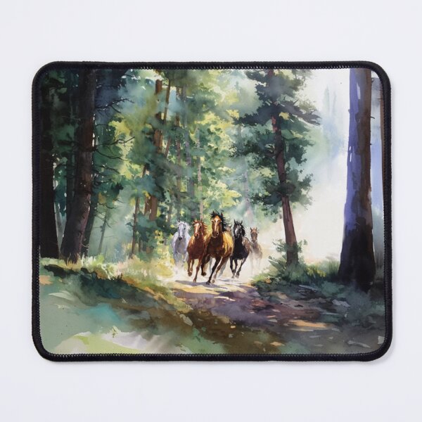 Item preview, A group of wild mustangs galloping through a sun-dappled forest Horses in Motion designed and sold by CDC40.