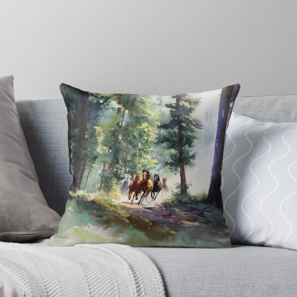 Item preview, A group of wild mustangs galloping through a sun-dappled forest Horses in Motion designed and sold by CDC40.