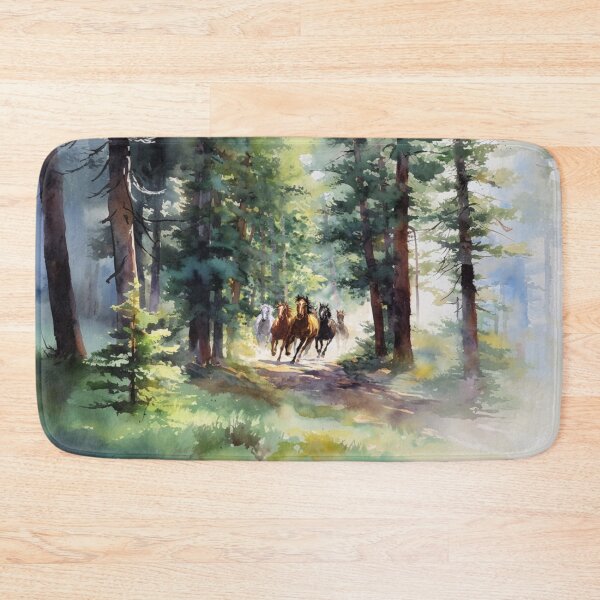 Item preview, A group of wild mustangs galloping through a sun-dappled forest Horses in Motion designed and sold by CDC40.