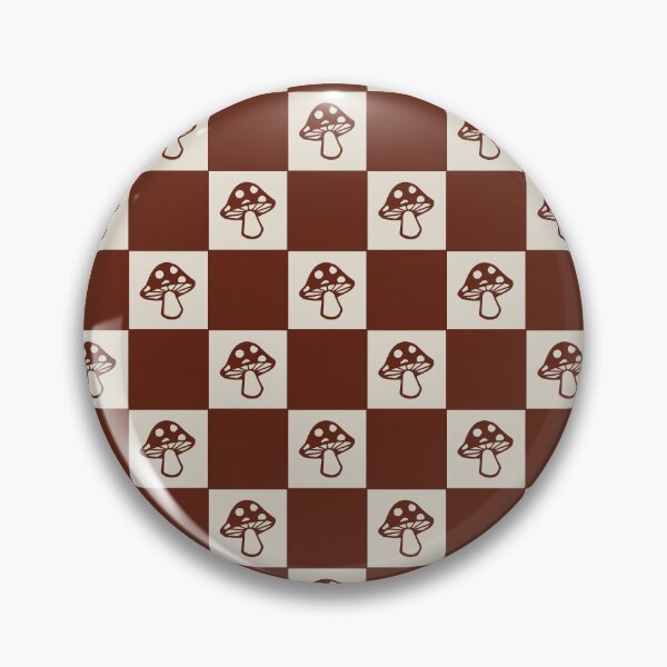 Item preview, Burgundy Brown and Cream Checkered Squares with Mushrooms designed and sold by xxroseate.