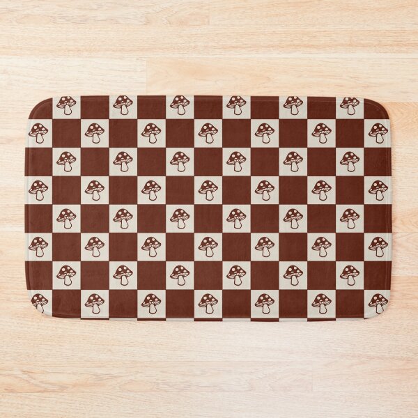 Item preview, Burgundy Brown and Cream Checkered Squares with Mushrooms designed and sold by xxroseate.