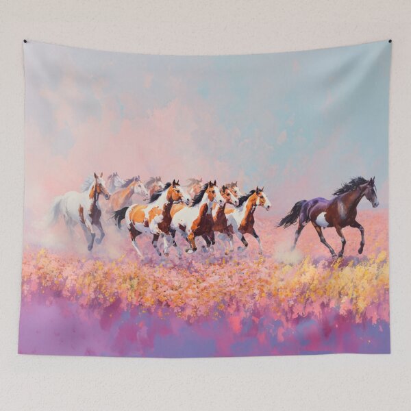 Item preview, A herd of painted horses racing across a flower-covered meadow Horses in Motion designed and sold by CDC40.