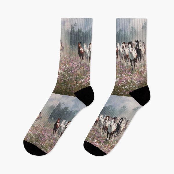 Item preview, A herd of painted horses racing across a flower-covered meadow Horses in Motion designed and sold by CDC40.