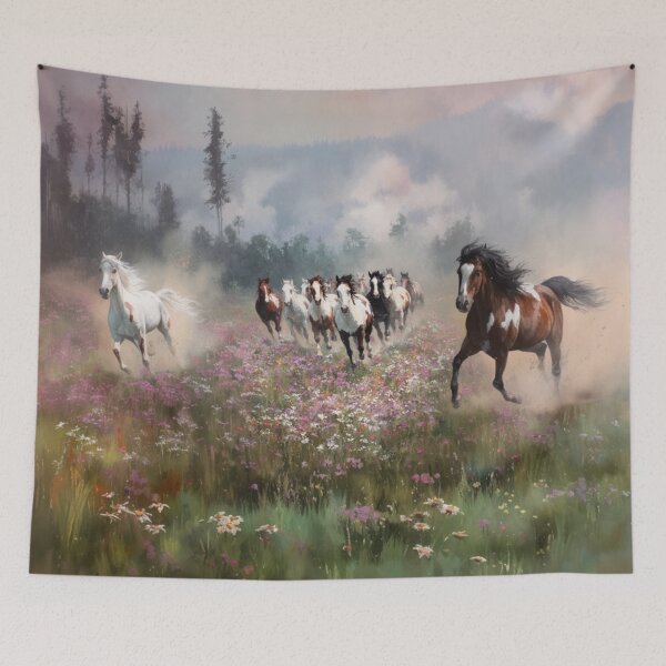 Item preview, A herd of painted horses racing across a flower-covered meadow Horses in Motion designed and sold by CDC40.