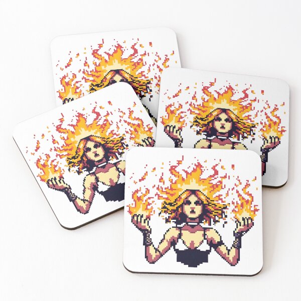 Item preview, Pixel Art Fire Sorceress with Flaming Hair and Hands. designed and sold by The-T-In-Retro.