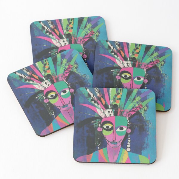 Item preview, Quirky Witch Doctor Portrait — Bold Abstract Tribal Art in Neon Colors designed and sold by dawnleblanc55.