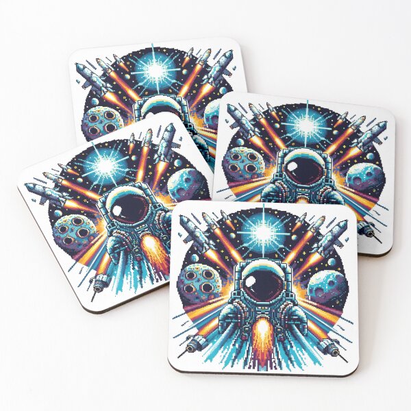 Item preview, Epic Pixel Space Battle with Astronaut and Rockets. designed and sold by The-T-In-Retro.