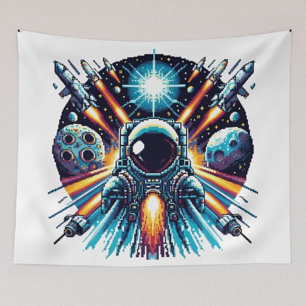 Item preview, Epic Pixel Space Battle with Astronaut and Rockets. designed and sold by The-T-In-Retro.