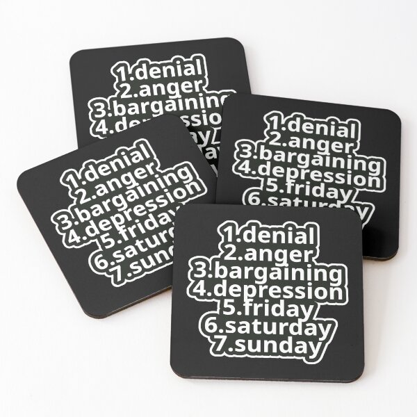 Item preview, Workplace Humor Text – Stages Of The Week: Denial, Anger, Bargaining, Depression, Friday, Saturday, Sunday – Bold Typography • Minimal Graphic Aesthetic designed and sold by JacobKAurumhead.