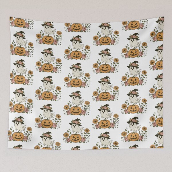 Item preview, Floral Ghost and Pumpkin - Boho Halloween Aesthetic designed and sold by xKaPie.