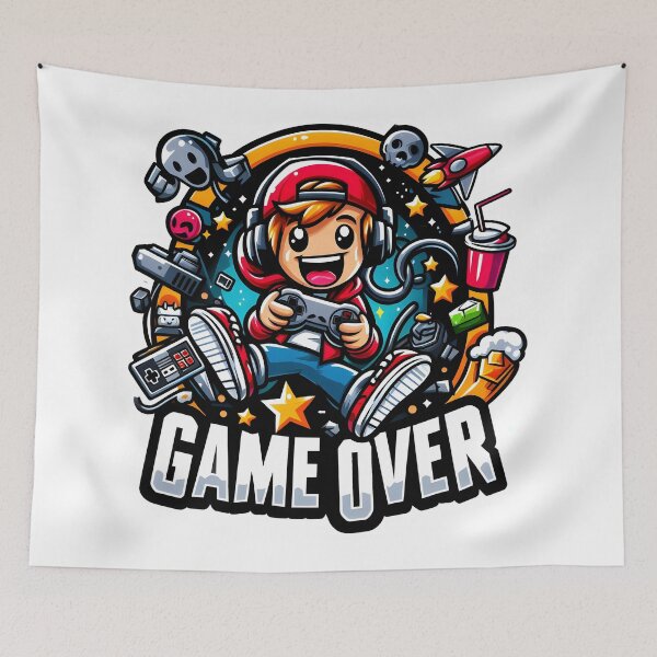 Item preview, Game Over Cartoon Gamer with Retro Controllers. designed and sold by The-T-In-Retro.