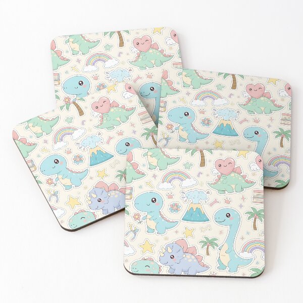 Item preview, Kawaii Dino Adventure Sticker Pastel Volcano & Rainbows designed and sold by MoonlitDoodles1.