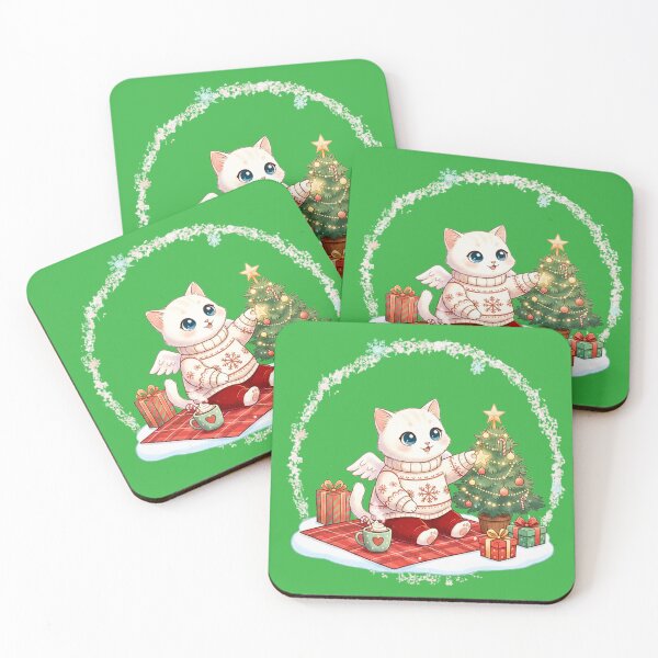 Item preview, Cute Christmas Angel Cat | Festive Kitten Decorating the Tree designed and sold by E-SarnEdge.