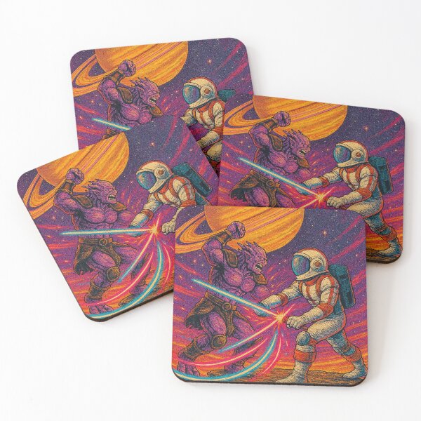Item preview, Retro Cosmic Duel: Astronaut vs. Sci-Fi Alien designed and sold by JonelleTshirts.