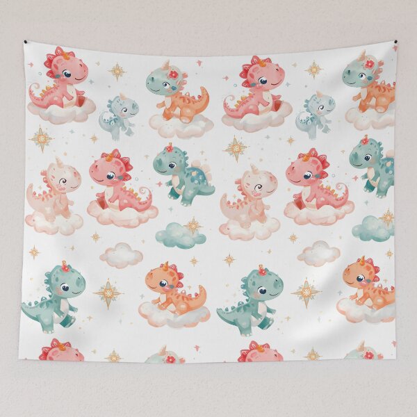 Item preview, Enchanted Cloud Dino Friends Scatter Soft Whimsical Watercolor Pattern designed and sold by MoonlitDoodles1.