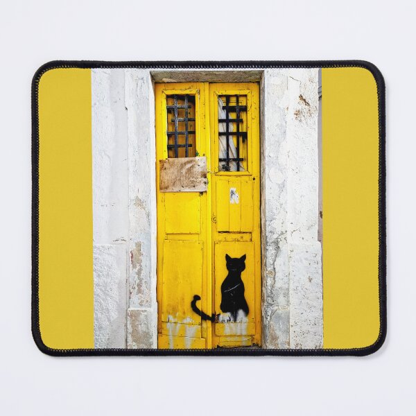 Item preview, Yellow Door with Black Cat Graffiti designed and sold by GSoBeIt.