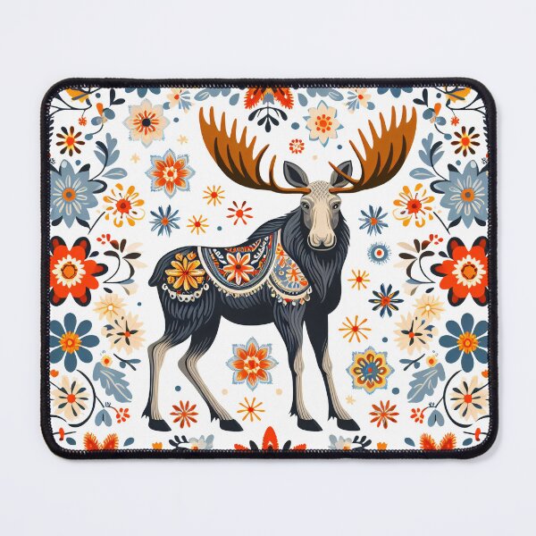 Item preview, Scandinavian Folk art floral Moose by heidiannemorris designed and sold by FOLK ART FUSION by heidiannemorris.
