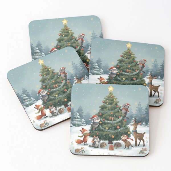 Item preview, Woodland Animals Decorating a Christmas Tree Together designed and sold by WildlifeWhimsy.