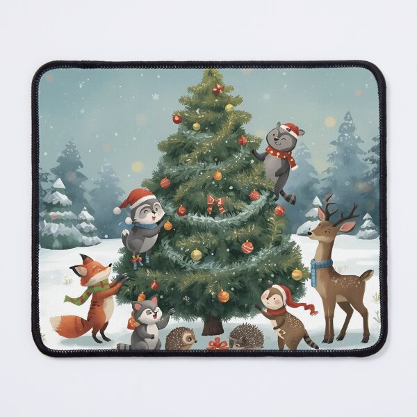 Item preview, Woodland Animals Decorating a Christmas Tree Together designed and sold by WildlifeWhimsy.