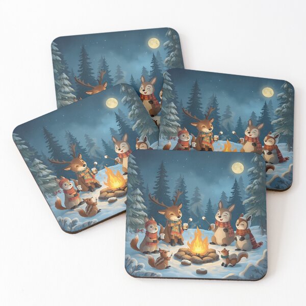 Item preview, Woodland Animals Sharing a Campfire on a Winter Night designed and sold by WildlifeWhimsy.