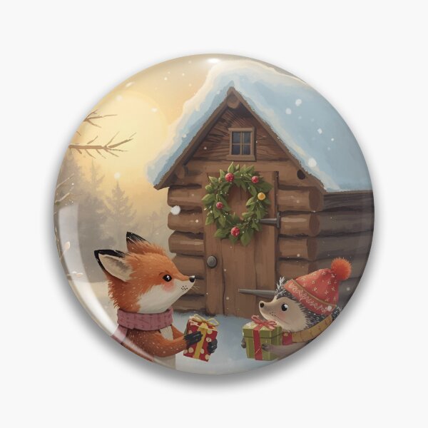 Artikelvorschau, Fuchs und Igel tauschen an einem Wintermorgen Geschenke aus entworfen und verkauft von WildlifeWhimsy.