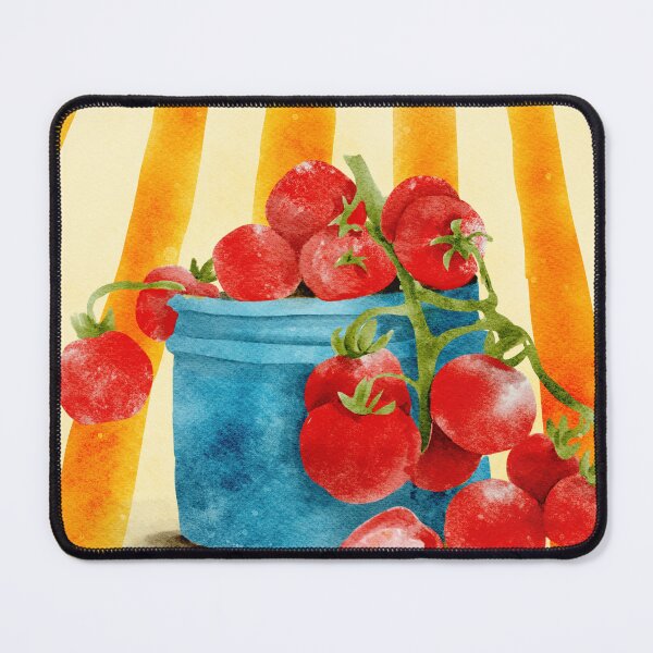Item preview, Cherry Tomatoes in Blue Bowl – Bright Mediterranean Watercolour Still Life designed and sold by Kathsart.