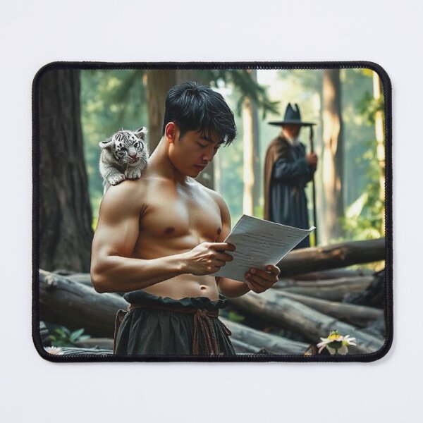 Item preview, The Summoning - Man Reading a Scroll with a Tiger Cub designed and sold by bksckhul.