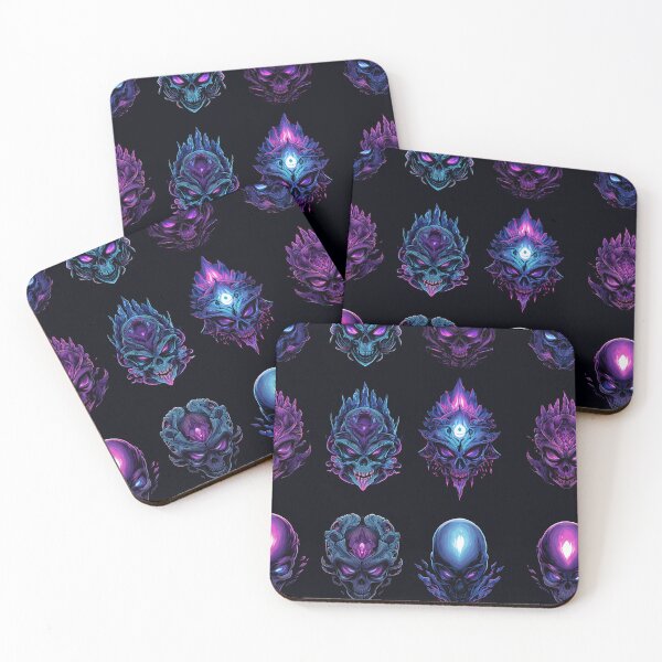 Item preview, Neon Necropolis – Glowing Mystic Skulls Pattern designed and sold by Skolyak.