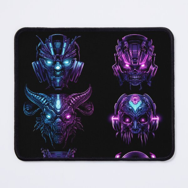 Item preview, Cyber Inferno – Neon Demon Mecha Skulls Pattern designed and sold by Skolyak.