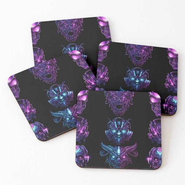 Item preview, Cyber Inferno – Neon Demon Mecha Skulls Pattern designed and sold by Skolyak.