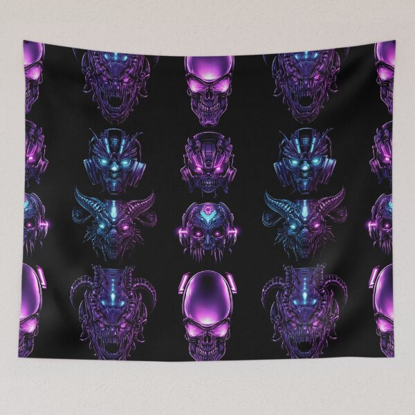 Item preview, Cyber Inferno – Neon Demon Mecha Skulls Pattern designed and sold by Skolyak.