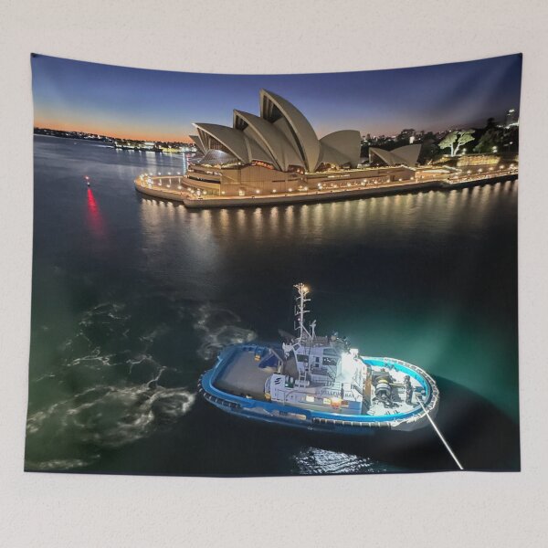Item preview, Sydney Opera House Lit up at Night Early Morning with Tug Boat designed and sold by WanderingLife.