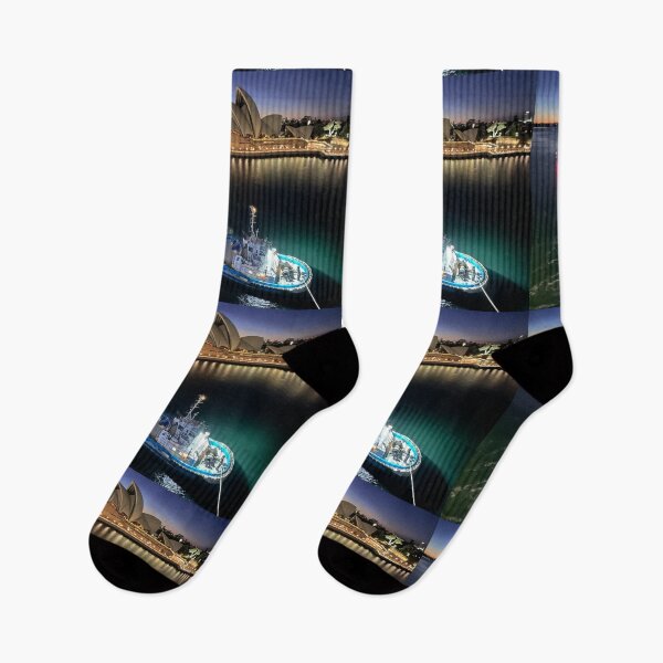Item preview, Sydney Opera House Lit up at Night Early Morning with Tug Boat designed and sold by WanderingLife.