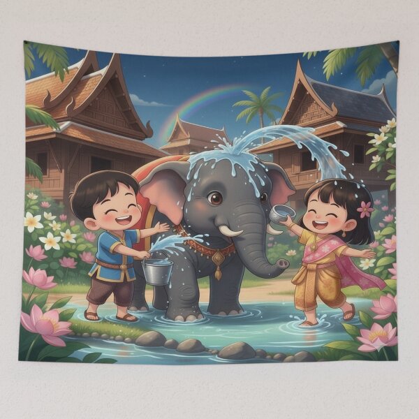 Item preview, Kids and the Elephant: A Traditional Thai Greeting designed and sold by KhongKwan.
