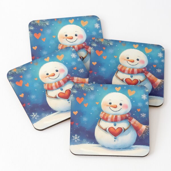 Item preview, Cute Happy snowman with hearts, winter season decor, snowflake holiday season landscape watercolour painting, winter love  designed and sold by navitalidesign.