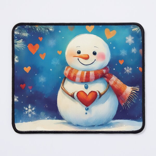 Item preview, Cute Happy snowman with hearts, winter season decor, snowflake holiday season landscape watercolour painting, winter love designed and sold by navitalidesign.