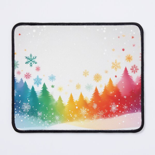 Item preview, Rainbow colors winter pine trees landscape watercolor painting abstract style,  snowflakes falling, bright vivid colors winter holiday season decor  designed and sold by navitalidesign.