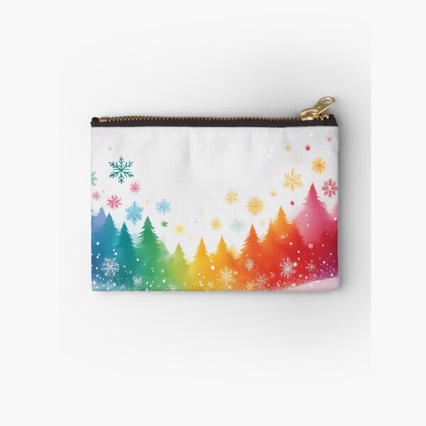 Item preview, Rainbow colors winter pine trees landscape watercolor painting abstract style,  snowflakes falling, bright vivid colors winter holiday season decor  designed and sold by navitalidesign.