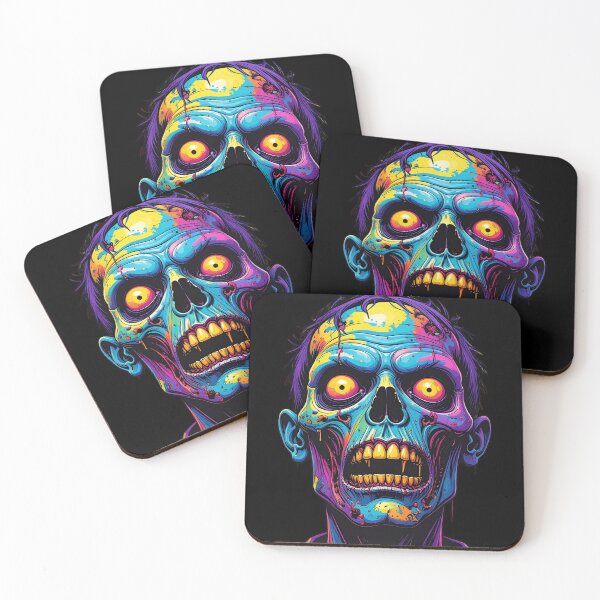 Aperçu de l'œuvre Tête de zombie néon – Design d'horreur pop art coloré créée et vendue par AOG-DESIGNS.