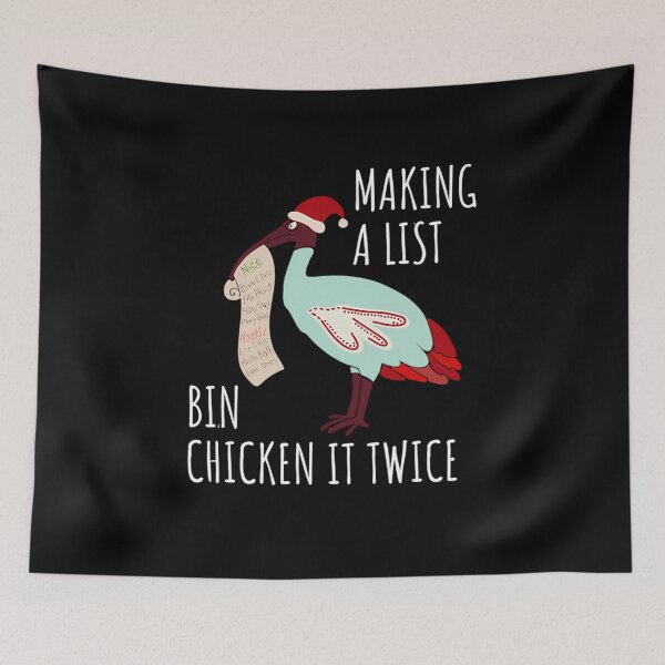 Item preview, Christmas Bin Chicken Australian Ibis Funny Black Background  designed and sold by Samdebacker.