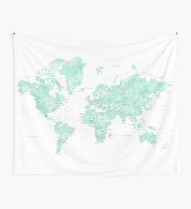 Mint Aquarell Weltkarte "Desie" Wandbehang