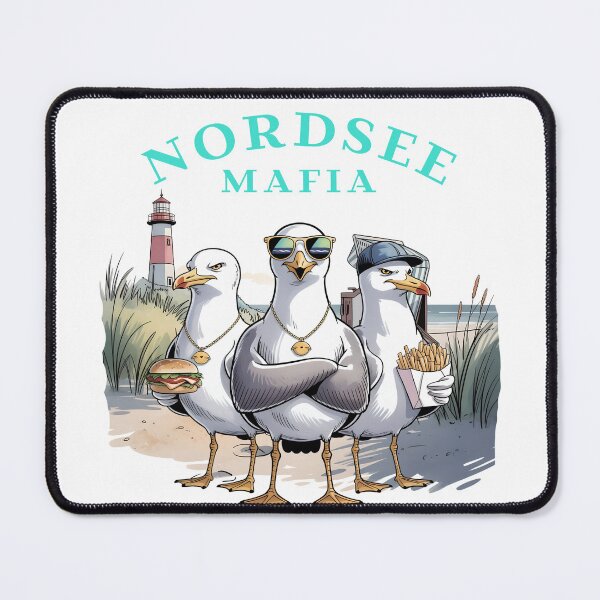 Item preview, North Sea Mafia – Funny seagull gang with lighthouse, fries & burgers designed and sold by Jawoahl.