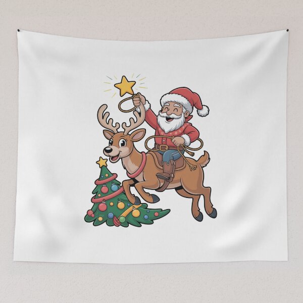 Item preview, Funny Cowboy Santa Western Christmas Cartoon Festive Scene designed and sold by chattsuede.