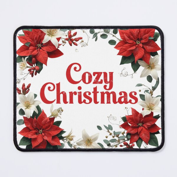 Item preview, Horizontal holiday card border with watercolor poinsettias, pine branches, pinecones and red berries framing white space for text or invitation designed and sold by PWDigitalArt.